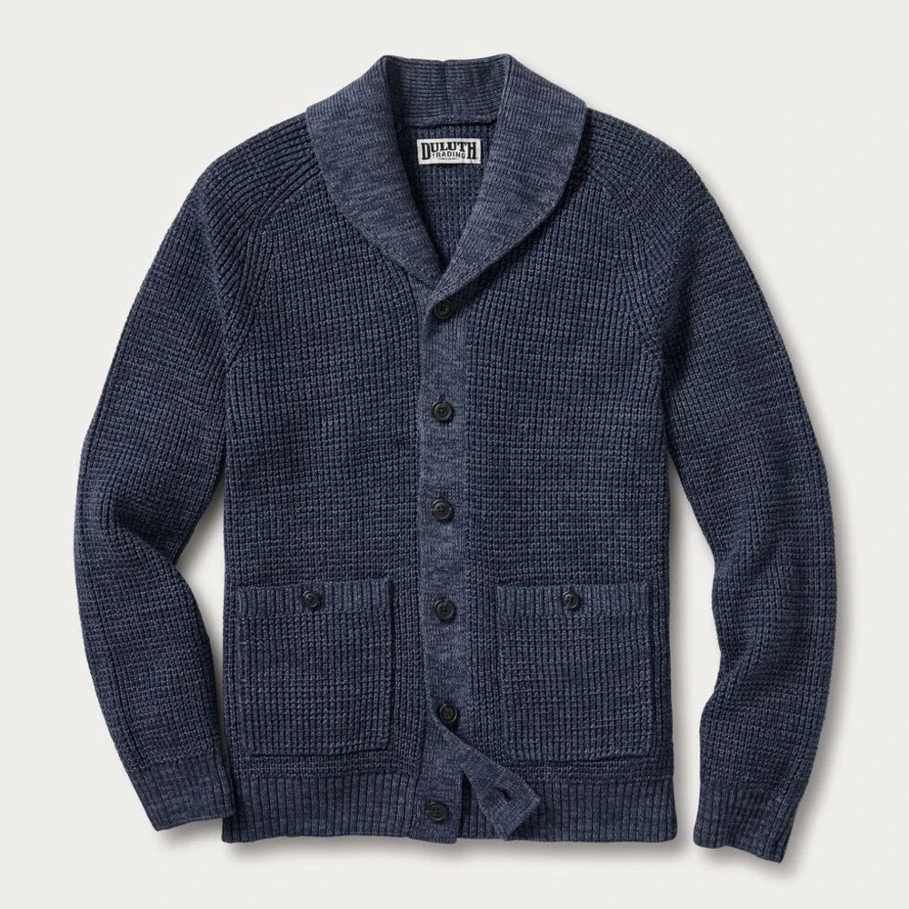 NWT Duluth Trading Burly Retirement Shawl Collar Cardigan Sweater Mens L Navy